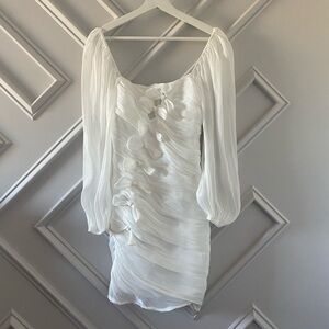 Storia White Long Sleeve Dress with Bow Accents